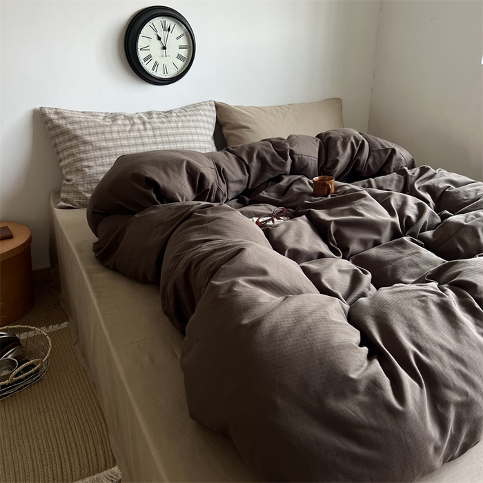 91家纺网 家纺一手货源 找家纺 蜜宿 2025新款全棉人字纹四件套-生巧慕斯 生巧慕斯（咖大格混搭奶咖）