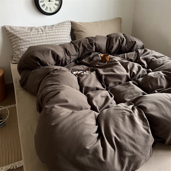 91家纺网 家纺一手货源 找家纺 蜜宿 2025新款全棉人字纹四件套-生巧慕斯 生巧慕斯（咖大格混搭奶咖）