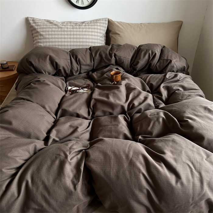 91家纺网 家纺一手货源 找家纺 蜜宿 2025新款全棉人字纹四件套-生巧慕斯 生巧慕斯（咖大格混搭奶咖）