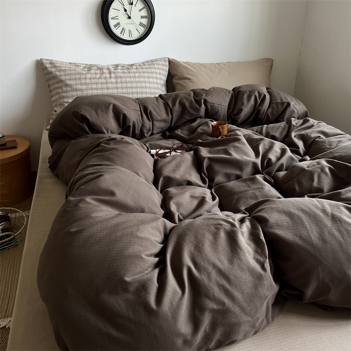 91家纺网 家纺一手货源 找家纺 蜜宿 2025新款全棉人字纹四件套-生巧慕斯 生巧慕斯（咖大格混搭奶咖）