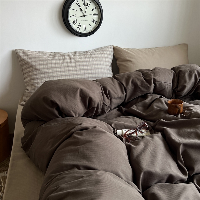 91家纺网 家纺一手货源 找家纺 蜜宿 2025新款全棉人字纹四件套-生巧慕斯 生巧慕斯（咖大格混搭奶咖）