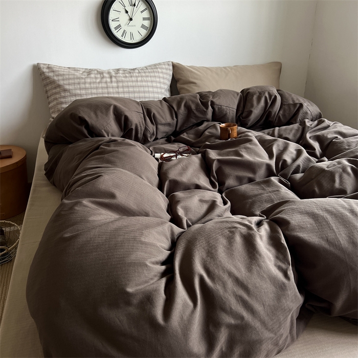 91家纺网 家纺一手货源 找家纺 蜜宿 2025新款全棉人字纹四件套-生巧慕斯 生巧慕斯（咖大格混搭奶咖）