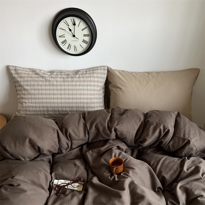 91家纺网 家纺一手货源 找家纺 蜜宿 2025新款全棉人字纹四件套-生巧慕斯 生巧慕斯（咖大格混搭奶咖）