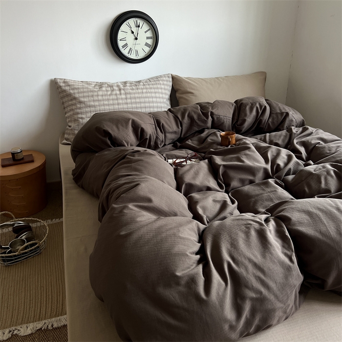 91家纺网 家纺一手货源 找家纺 蜜宿 2025新款全棉人字纹四件套-生巧慕斯 生巧慕斯（咖大格混搭奶咖）