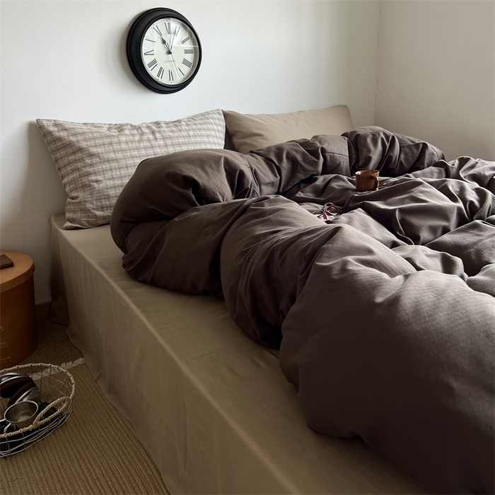 91家纺网 家纺一手货源 找家纺 蜜宿 2025新款全棉人字纹四件套-生巧慕斯 生巧慕斯（咖大格混搭奶咖）