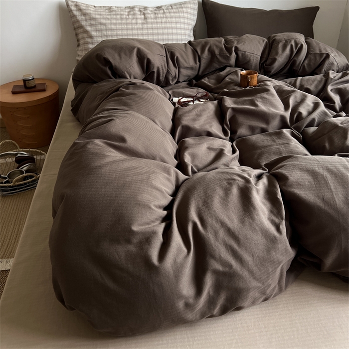 91家纺网 家纺一手货源 找家纺 蜜宿 2025新款全棉人字纹四件套-生巧慕斯 生巧慕斯（咖大格混搭深棕）