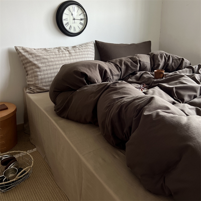 91家纺网 家纺一手货源 找家纺 蜜宿 2025新款全棉人字纹四件套-生巧慕斯 生巧慕斯（咖大格混搭深棕）