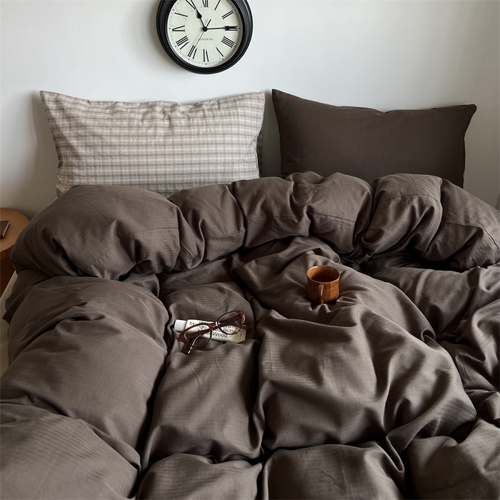 蜜宿 2025新款全棉人字纹四件套-生巧慕斯 生巧慕斯（咖大格混搭深棕）