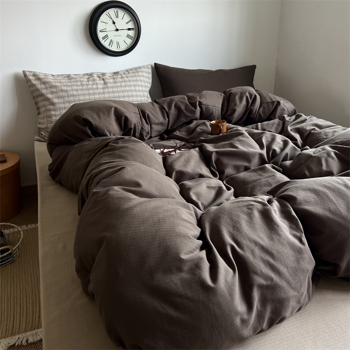 91家纺网 家纺一手货源 找家纺 蜜宿 2025新款全棉人字纹四件套-生巧慕斯 生巧慕斯（咖大格混搭深棕）