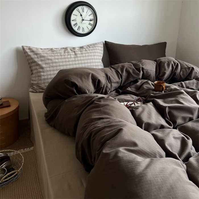 91家纺网 家纺一手货源 找家纺 蜜宿 2025新款全棉人字纹四件套-生巧慕斯 生巧慕斯（咖大格混搭深棕）