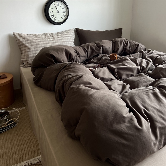 91家纺网 家纺一手货源 找家纺 蜜宿 2025新款全棉人字纹四件套-生巧慕斯 生巧慕斯（咖大格混搭深棕）