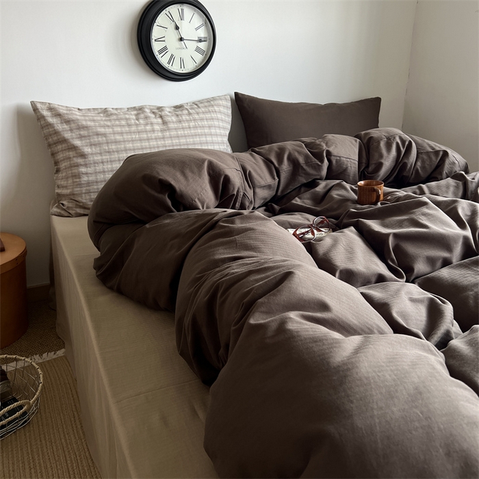 91家纺网 家纺一手货源 找家纺 蜜宿 2025新款全棉人字纹四件套-生巧慕斯 生巧慕斯（咖大格混搭深棕）