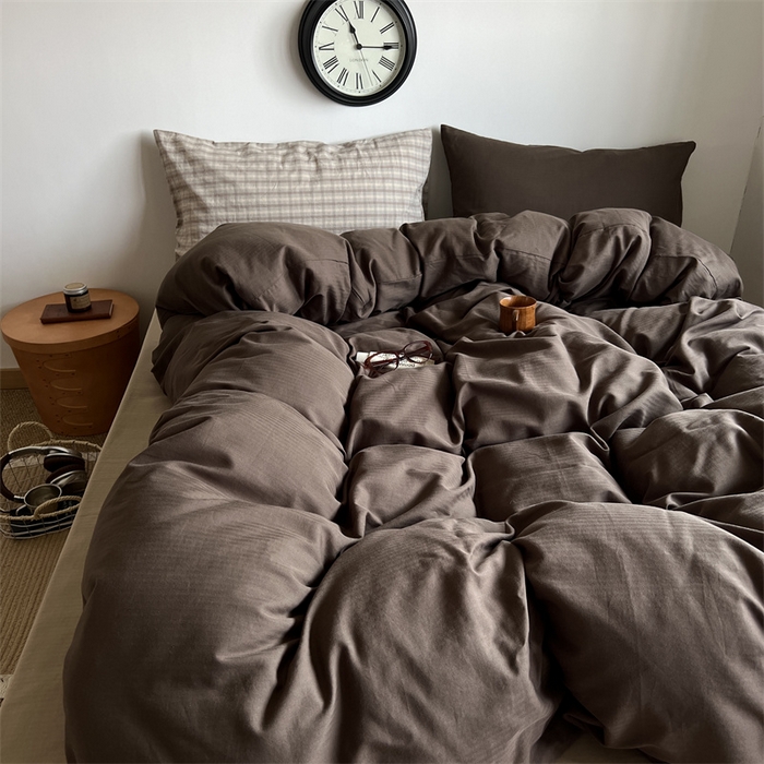 91家纺网 家纺一手货源 找家纺 蜜宿 2025新款全棉人字纹四件套-生巧慕斯 生巧慕斯（咖大格混搭深棕）