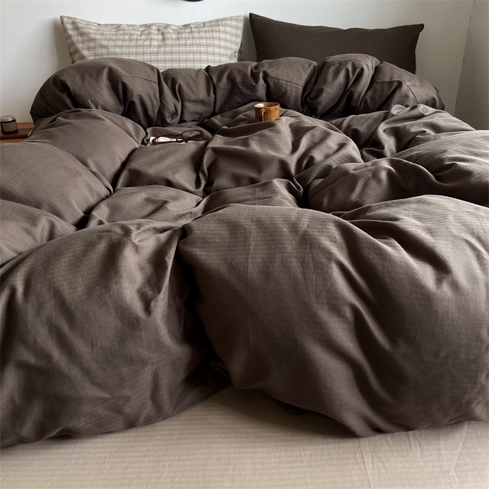 91家纺网 家纺一手货源 找家纺 蜜宿 2025新款全棉人字纹四件套-生巧慕斯 生巧慕斯（咖大格混搭深棕）