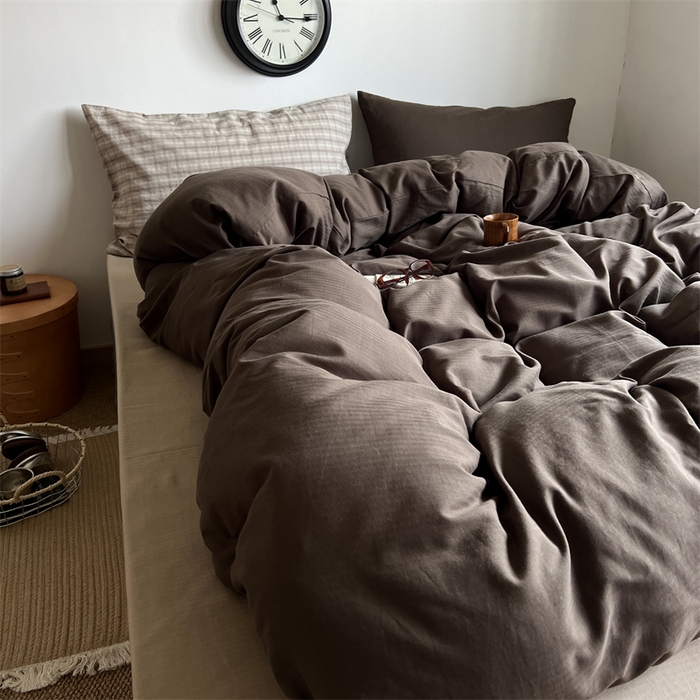 91家纺网 家纺一手货源 找家纺 蜜宿 2025新款全棉人字纹四件套-生巧慕斯 生巧慕斯（咖大格混搭深棕）