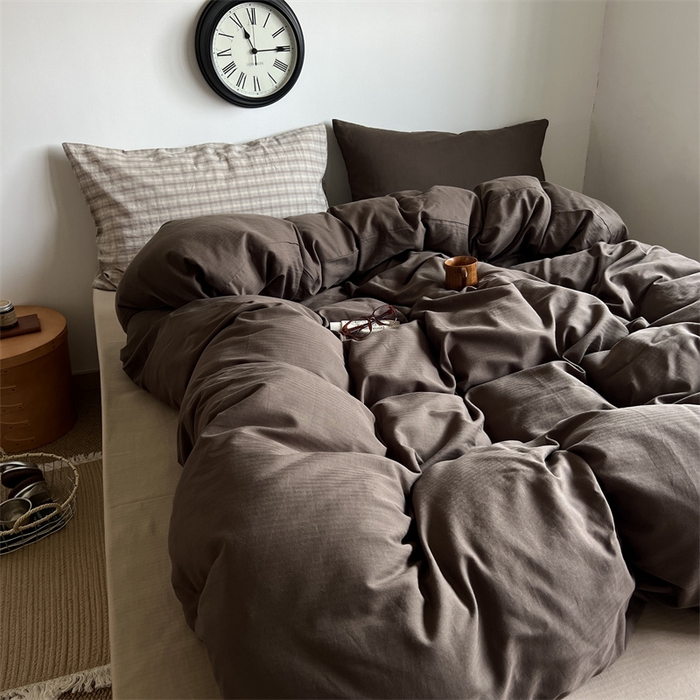 91家纺网 家纺一手货源 找家纺 蜜宿 2025新款全棉人字纹四件套-生巧慕斯 生巧慕斯（咖大格混搭深棕）