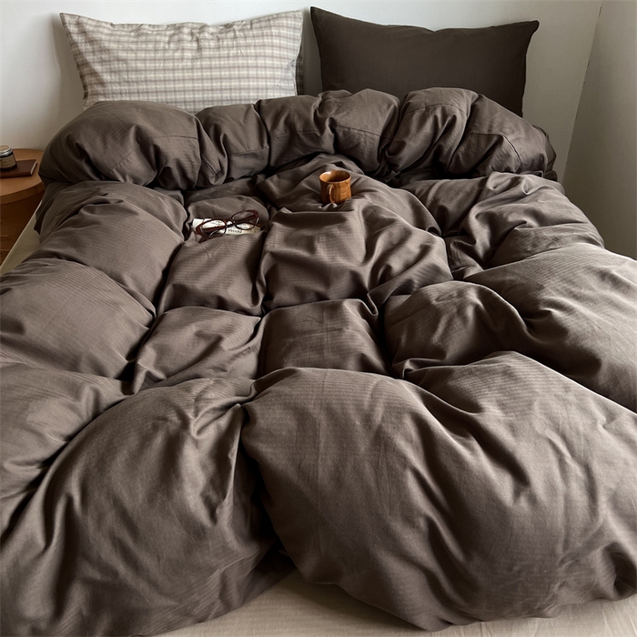 91家纺网 家纺一手货源 找家纺 蜜宿 2025新款全棉人字纹四件套-生巧慕斯 生巧慕斯（咖大格混搭深棕）