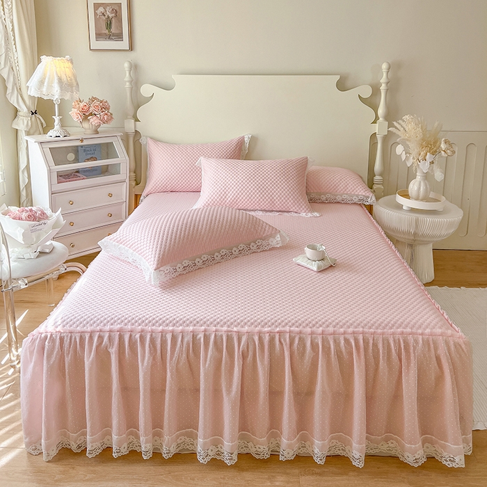 91家纺网 家纺一手货源 找家纺 网红馆（ck家纺） 2025新款床笠式床裙豆豆凉席--简单爱 粉玉