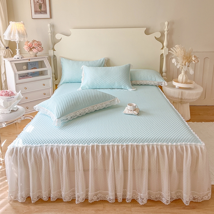 91家纺网 家纺一手货源 找家纺 网红馆（ck家纺） 2025新款床笠式床裙豆豆凉席--简单爱 云水蓝