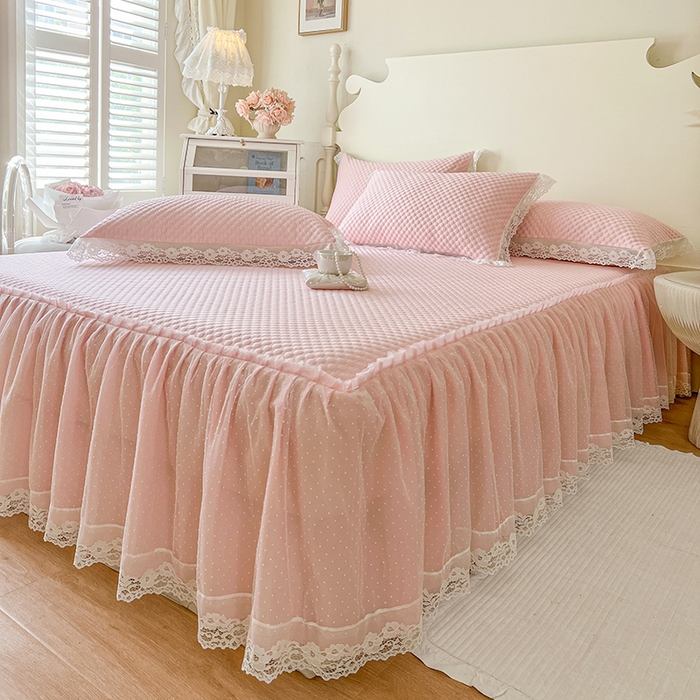 91家纺网 家纺一手货源 找家纺 网红馆（ck家纺） 2025新款床笠式床裙豆豆凉席--简单爱 粉玉