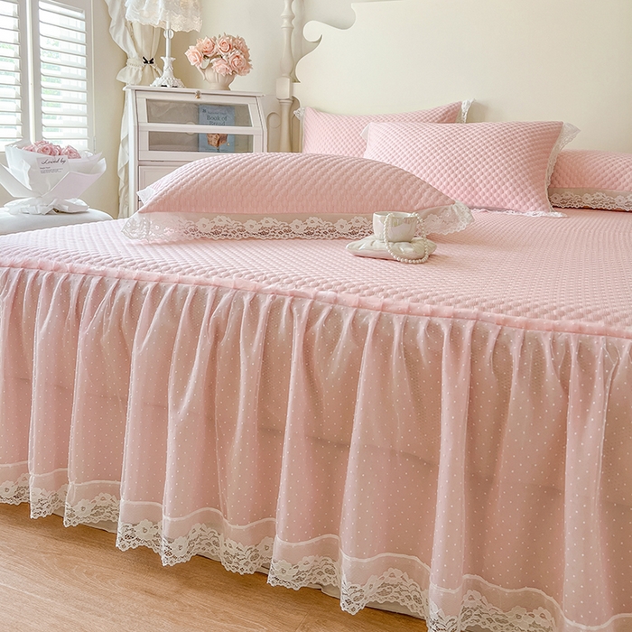 91家纺网 家纺一手货源 找家纺 网红馆（ck家纺） 2025新款床笠式床裙豆豆凉席--简单爱 粉玉