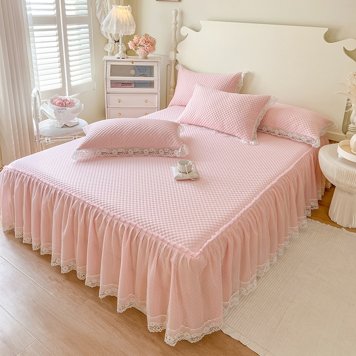 91家纺网 家纺一手货源 找家纺 网红馆（ck家纺） 2025新款床笠式床裙豆豆凉席--简单爱 粉玉