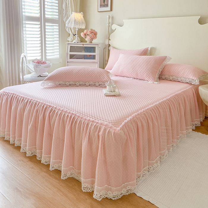 91家纺网 家纺一手货源 找家纺 网红馆（ck家纺） 2025新款床笠式床裙豆豆凉席--简单爱 粉玉