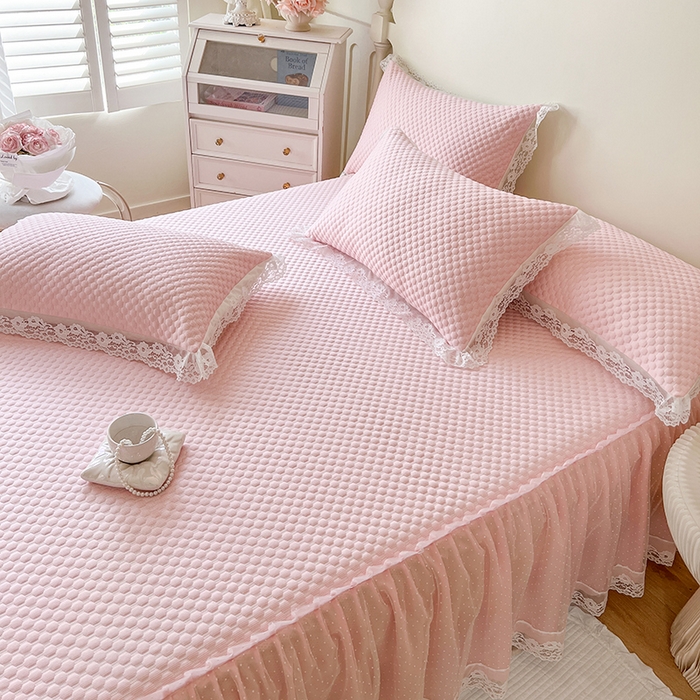 91家纺网 家纺一手货源 找家纺 网红馆（ck家纺） 2025新款床笠式床裙豆豆凉席--简单爱 粉玉