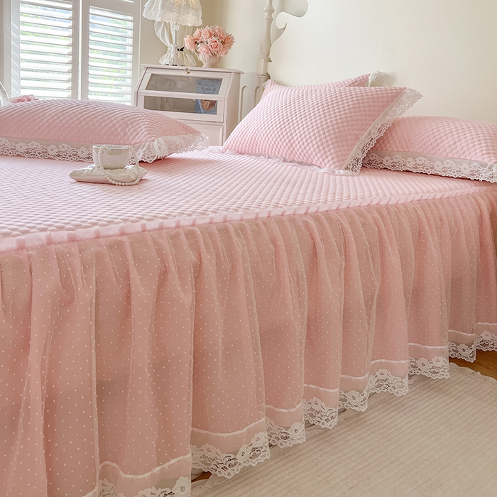 91家纺网 家纺一手货源 找家纺 网红馆（ck家纺） 2025新款床笠式床裙豆豆凉席--简单爱 粉玉