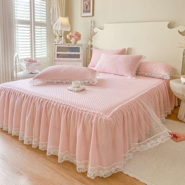 91家纺网 家纺一手货源 找家纺 网红馆（ck家纺） 2025新款床笠式床裙豆豆凉席--简单爱 粉玉