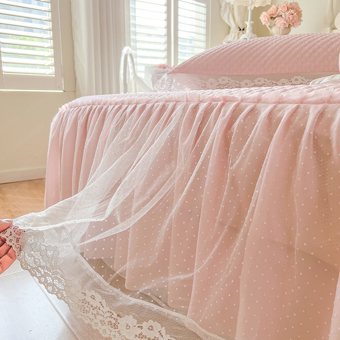 91家纺网 家纺一手货源 找家纺 网红馆（ck家纺） 2025新款床笠式床裙豆豆凉席--简单爱 粉玉