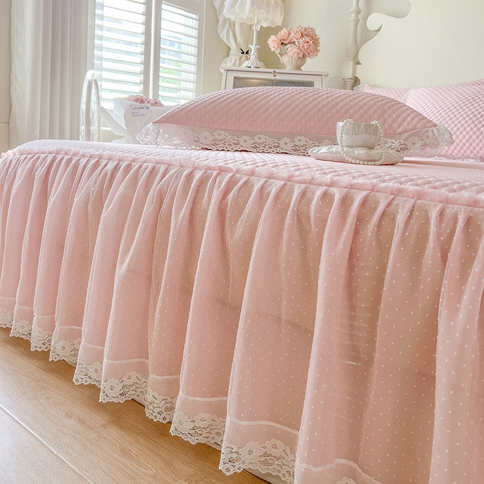 91家纺网 家纺一手货源 找家纺 网红馆（ck家纺） 2025新款床笠式床裙豆豆凉席--简单爱 粉玉