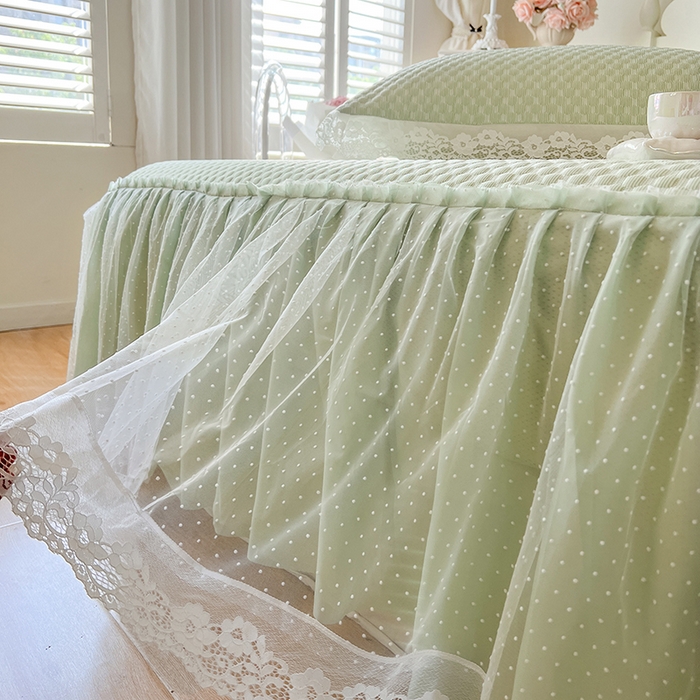 91家纺网 家纺一手货源 找家纺 网红馆（ck家纺） 2025新款床笠式床裙豆豆凉席--简单爱 水绿