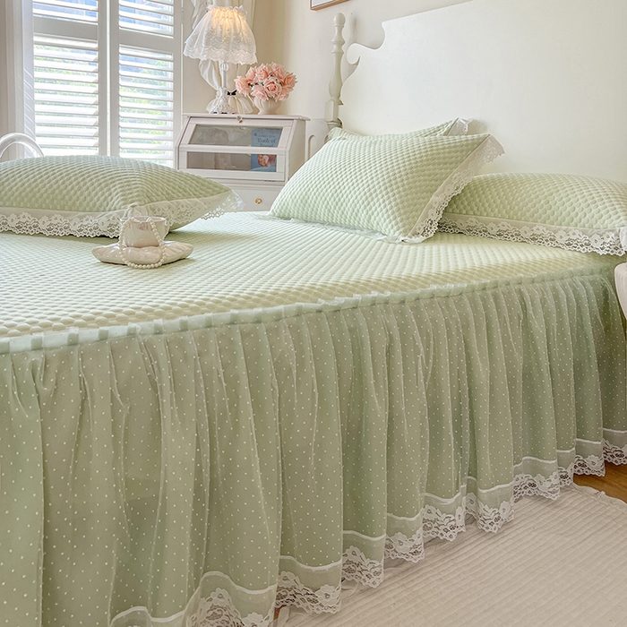 91家纺网 家纺一手货源 找家纺 网红馆（ck家纺） 2025新款床笠式床裙豆豆凉席--简单爱 水绿