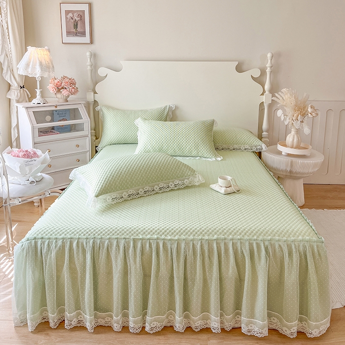 91家纺网 家纺一手货源 找家纺 网红馆（ck家纺） 2025新款床笠式床裙豆豆凉席--简单爱 水绿