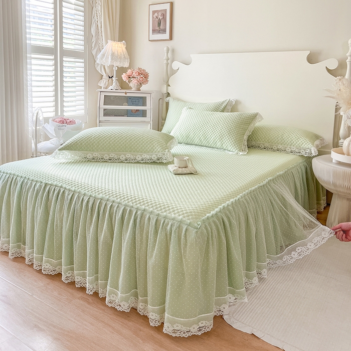 91家纺网 家纺一手货源 找家纺 网红馆（ck家纺） 2025新款床笠式床裙豆豆凉席--简单爱 水绿