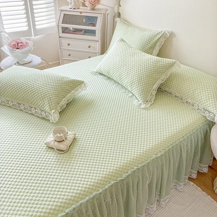 91家纺网 家纺一手货源 找家纺 网红馆（ck家纺） 2025新款床笠式床裙豆豆凉席--简单爱 水绿