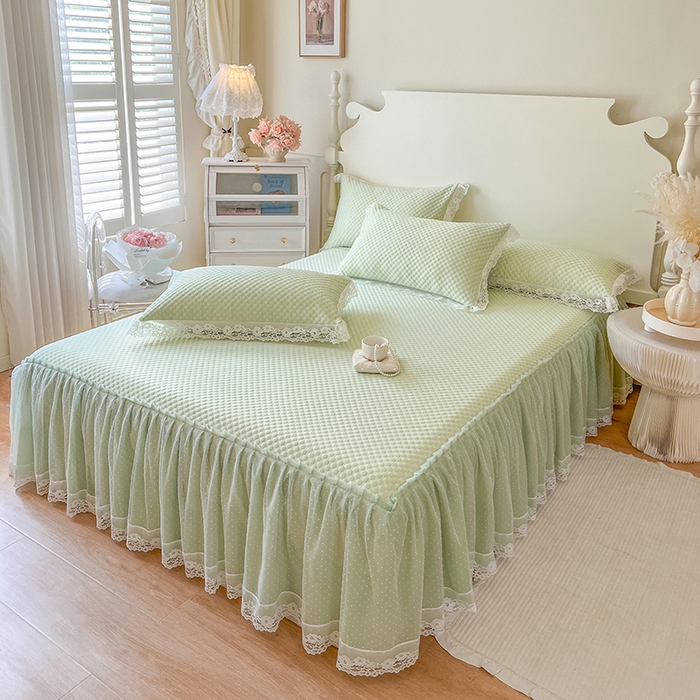 91家纺网 家纺一手货源 找家纺 网红馆（ck家纺） 2025新款床笠式床裙豆豆凉席--简单爱 水绿