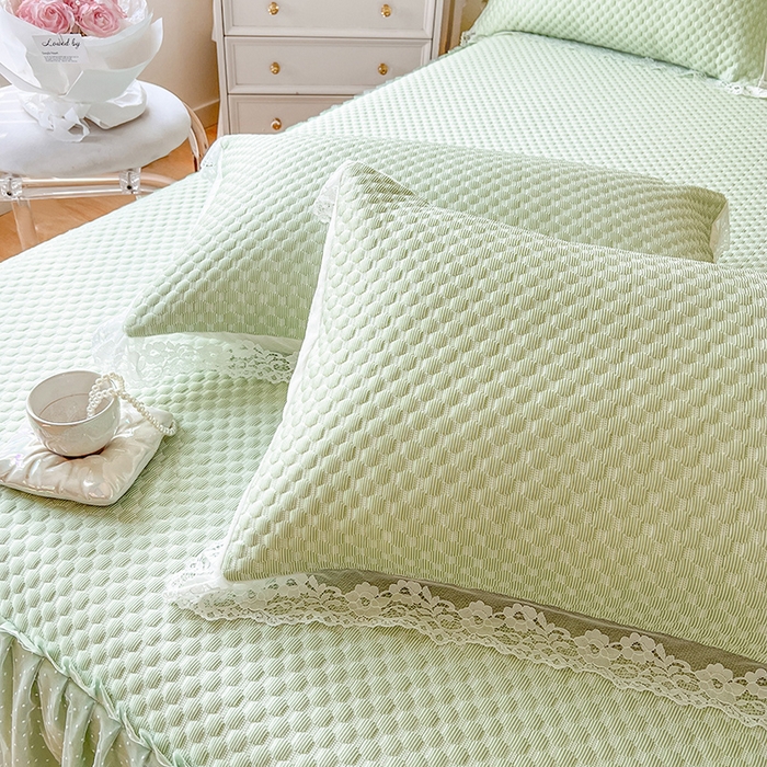 91家纺网 家纺一手货源 找家纺 网红馆（ck家纺） 2025新款床笠式床裙豆豆凉席--简单爱 水绿