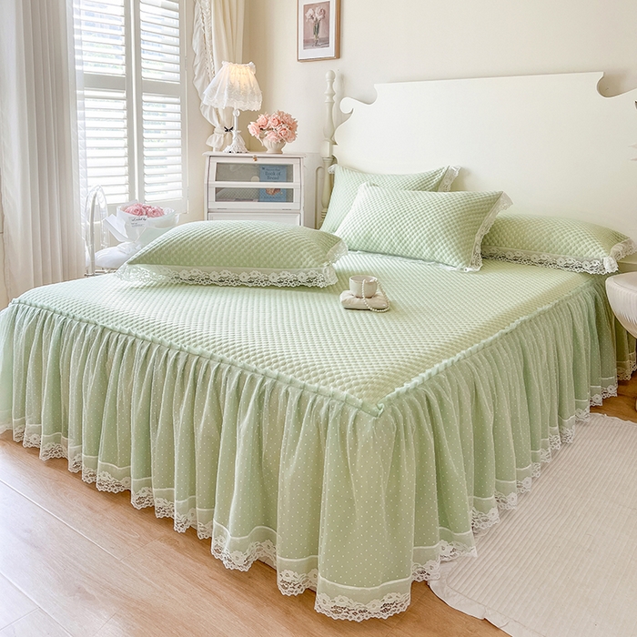 91家纺网 家纺一手货源 找家纺 网红馆（ck家纺） 2025新款床笠式床裙豆豆凉席--简单爱 水绿