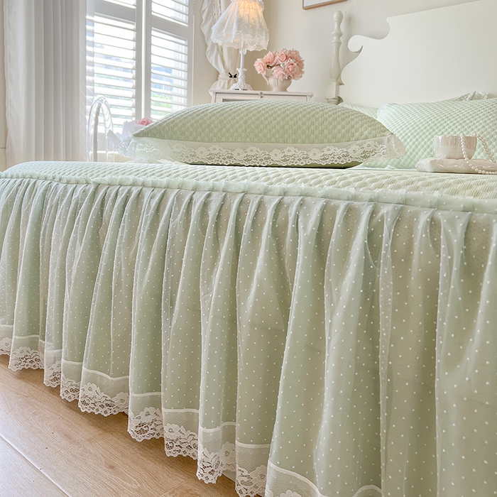 91家纺网 家纺一手货源 找家纺 网红馆（ck家纺） 2025新款床笠式床裙豆豆凉席--简单爱 水绿