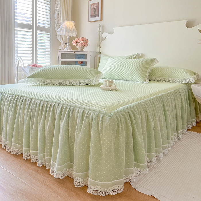91家纺网 家纺一手货源 找家纺 网红馆（ck家纺） 2025新款床笠式床裙豆豆凉席--简单爱 水绿