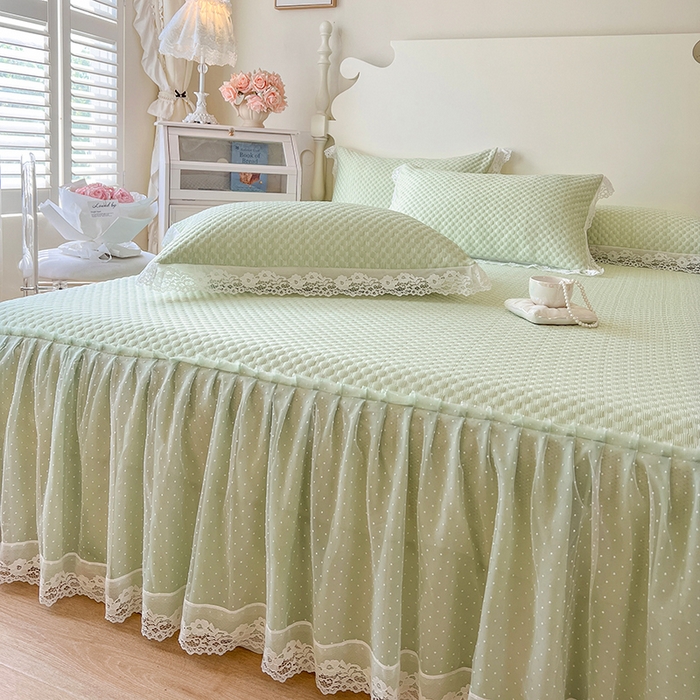 91家纺网 家纺一手货源 找家纺 网红馆（ck家纺） 2025新款床笠式床裙豆豆凉席--简单爱 水绿