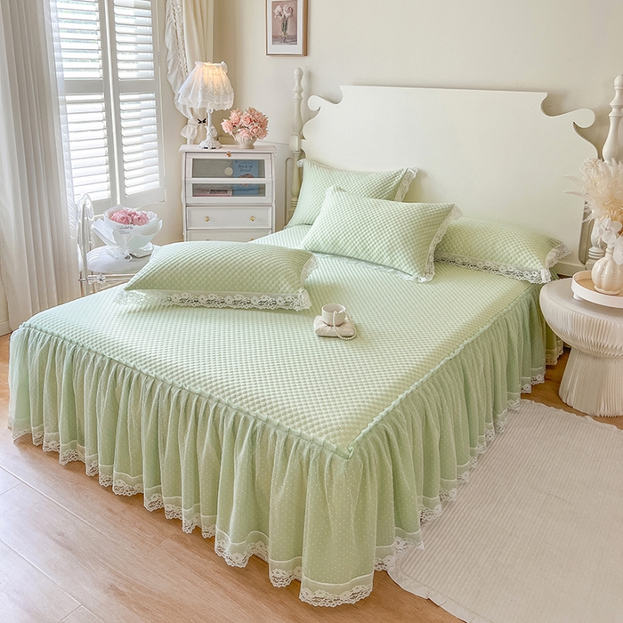 91家纺网 家纺一手货源 找家纺 网红馆（ck家纺） 2025新款床笠式床裙豆豆凉席--简单爱 水绿