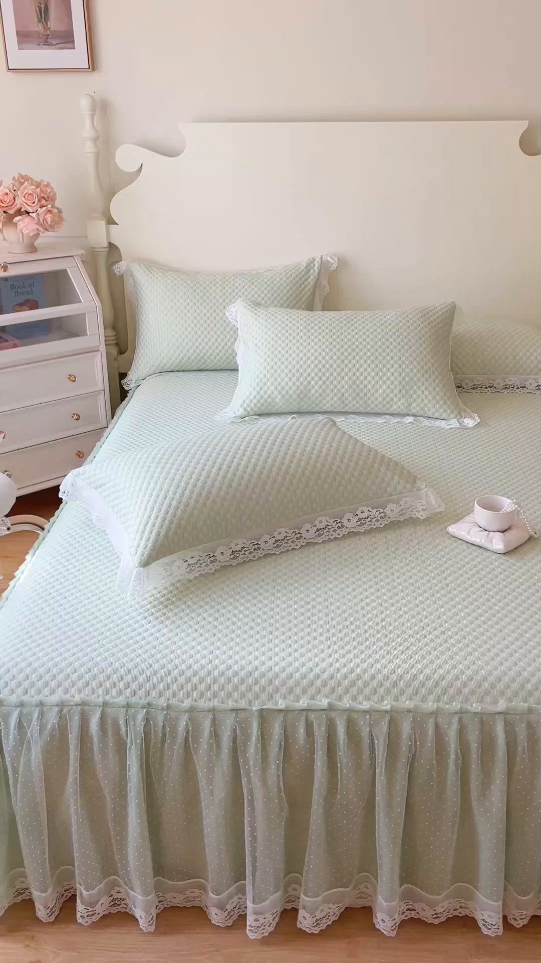 91家纺网 家纺一手货源 找家纺 网红馆（ck家纺） 2025新款床笠式床裙豆豆凉席--简单爱 水绿