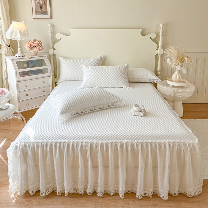 91家纺网 家纺一手货源 找家纺 网红馆（ck家纺） 2025新款床笠式床裙豆豆凉席--简单爱 月白