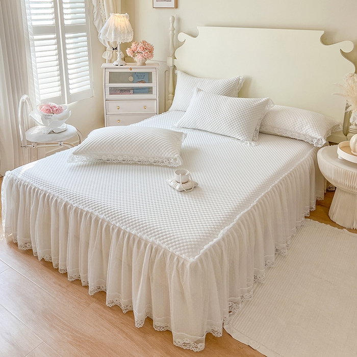 91家纺网 家纺一手货源 找家纺 网红馆（ck家纺） 2025新款床笠式床裙豆豆凉席--简单爱 月白