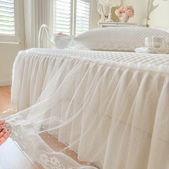 91家纺网 家纺一手货源 找家纺 网红馆（ck家纺） 2025新款床笠式床裙豆豆凉席--简单爱 月白