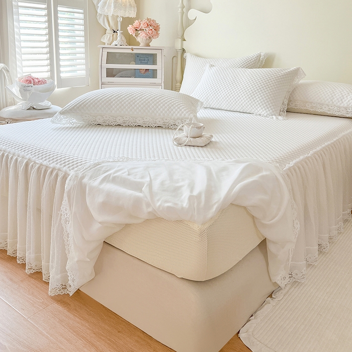 91家纺网 家纺一手货源 找家纺 网红馆（ck家纺） 2025新款床笠式床裙豆豆凉席--简单爱 月白