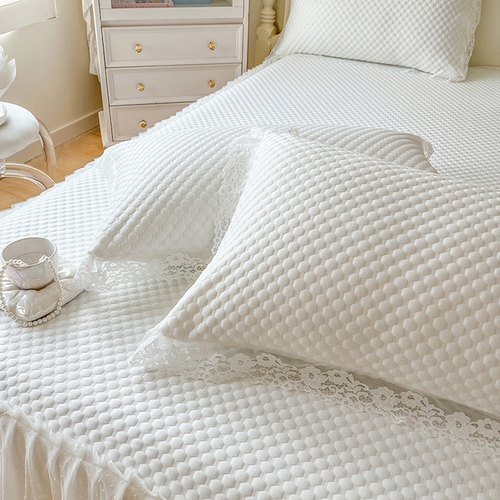 91家纺网 家纺一手货源 找家纺 网红馆（ck家纺） 2025新款床笠式床裙豆豆凉席--简单爱 月白